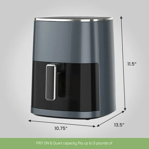 Sybels Air Fryer with Viewing Window, 6-Quart 12-in-1 Multi-Function Appliance for Air Frying, Roasting, Baking & Dehydrating, Gray