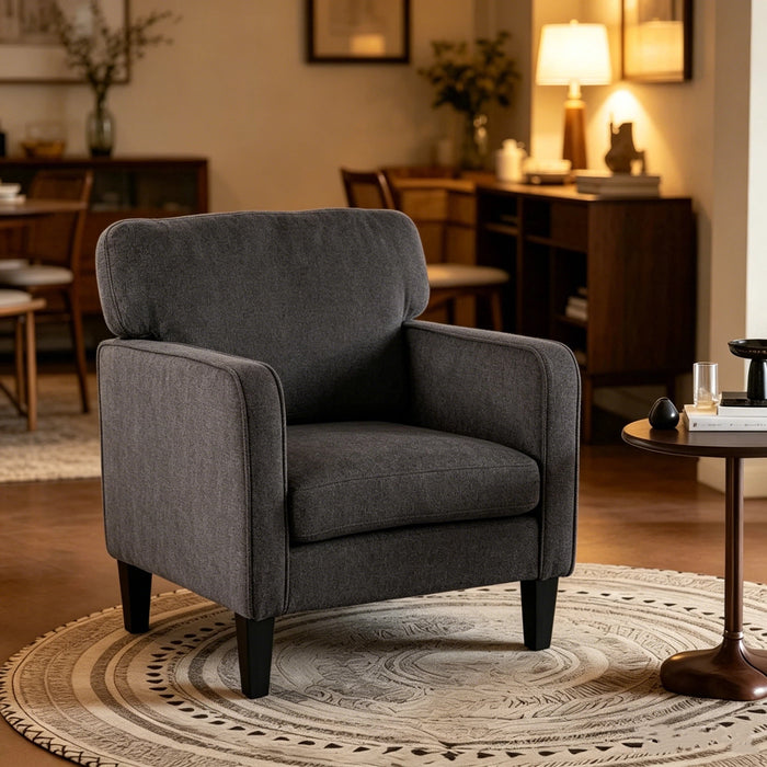 Modern Accent Chair with Armrests, Comfortable Padded Single Sofa Chair, Compact Design for Living Room, Reading Room & Home Furniture, Gray