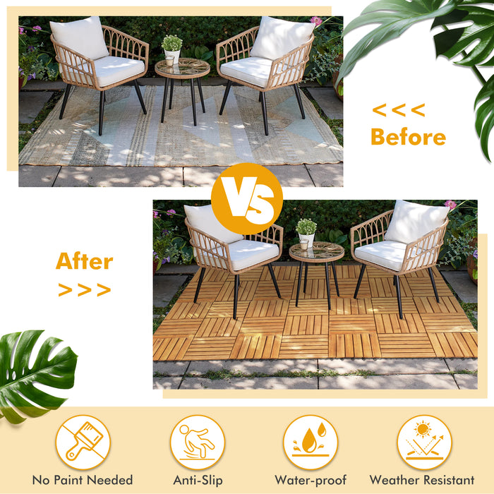 Deck Tiles Interlocking 10 Pack Solid Wood Outdoor Flooring Waterproof for Patio Porch Garden Balcony Poolside