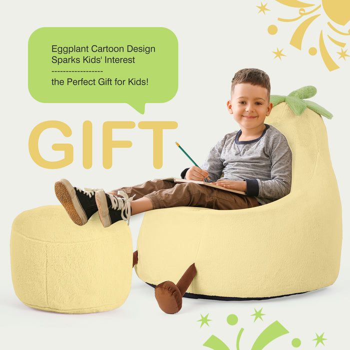 Simenmax 24'' Bean Bag Chair, Plush Rabbit Fur L-Shape Lounger, Washable Stuffed Sofa for Living Room, Bedroom & Reading Nook,Yellow