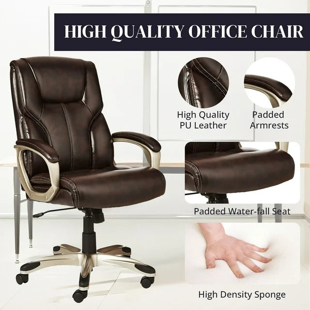 High Back Office Chair,Faux Leather High-Back Executive Office Chair with Lumbar Support,Brown