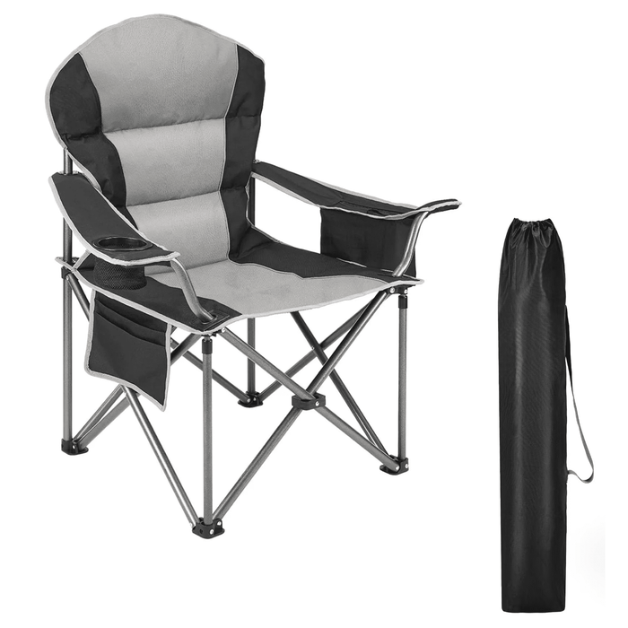 Taoset Oversized Heavy Duty Camping Chair with Cooler Bag - 500lb Capacity Folding Outdoor Seat for Fishing & Travel, Black
