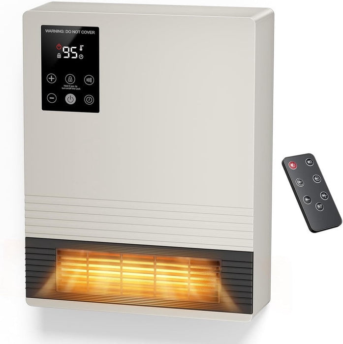 Simenmax 1500W Wall-Mounted Electric Heater, Touchscreen & Remote Control, Adjustable Thermostat 50°F–95°F, 15-Hour Timer, Space-Saving Indoor Heater for Bedroom, Living Room, Office, Gray