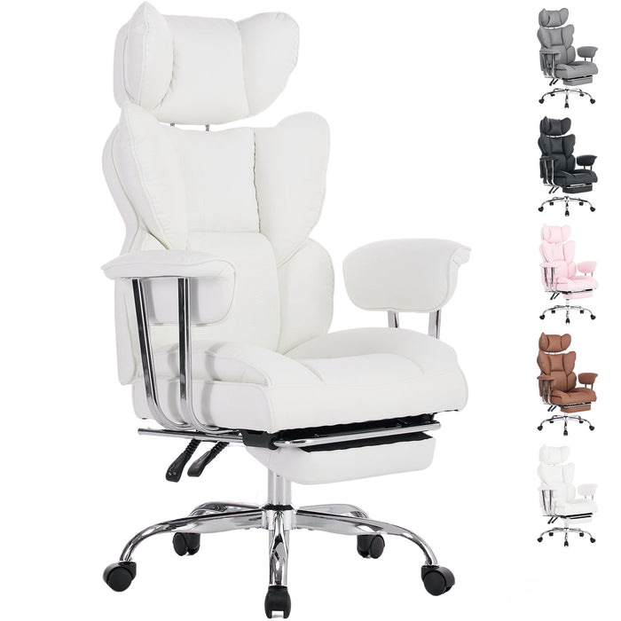 Taoset Big and Tall Office Chair, 350lbs Heavy Duty Ergonomic Reclining Desk Chair with Footrest, Fixed Padded Arms, High Back Leather Executive Computer Chair for Home Office, Beige
