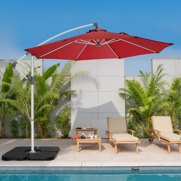 Betcozy Offset Patio Umbrella, 10 Ft Large Outdoors Patio Umbrella with UPF50+ UV Protection, Tilt and Crank Button, for Outdoors, Yard, Poolside, Lawn, Red