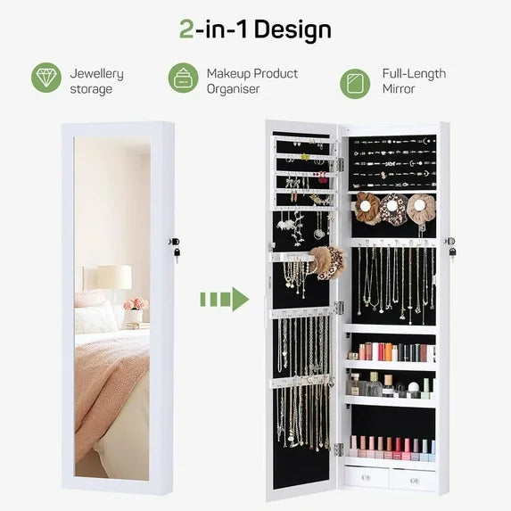 Sybels Wall-Mounted Jewelry Armoire with 6 LED Lights, Full-Length Mirror & Secure Lock