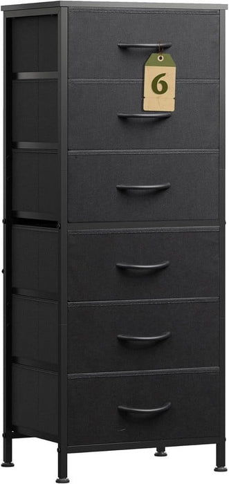 Simenmax 6-Drawer Dresser with Removable Bins, Slim Storage Tower with Sturdy Steel Frame, Fabric Chest of Drawers for Bedroom, Closet, Entryway, Black