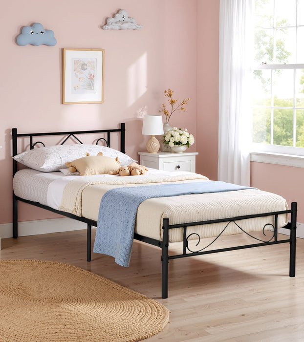 Simenmax Twin Bed Frame - No Box Spring Needed Heavy Duty Metal Platform Bedroom Frames Twin Size with Storage Space, Black