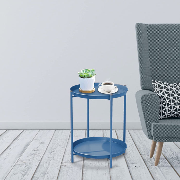 Betcozy Patio Coffee Table, Yellow Side Table with Removable Tray, 2- Tier End Table for Oudoor And Indoor, Blue