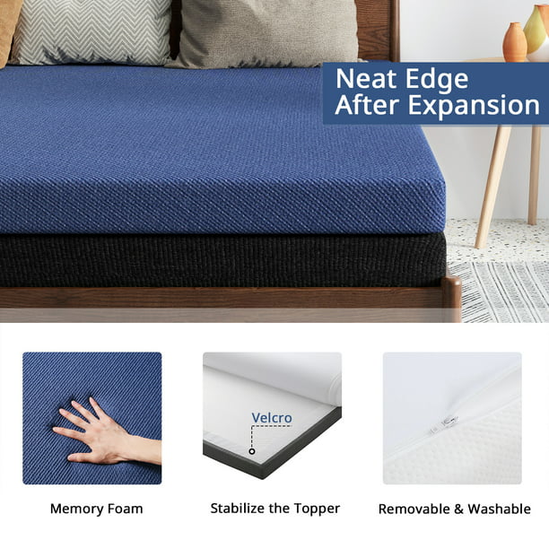 2 in 1 Twin Mattress, 8 Inch Gel Memory Foam Mattress with Cover, Pressure Relief and Pain Ease, Medium Firmness,Blue Mattress topper in a box, Made in USA