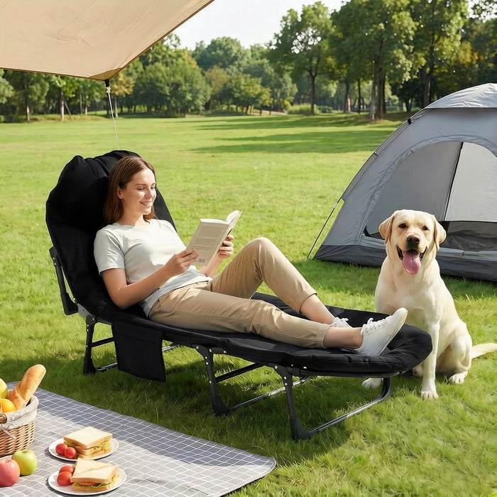 Bigleap Folding Camping Cot with Mattress – 6-Position Recliner to Bed, 450 lbs Capacity, Lightweight Portable Camp Bed for Adults, Outdoor & Indoor Use, Black