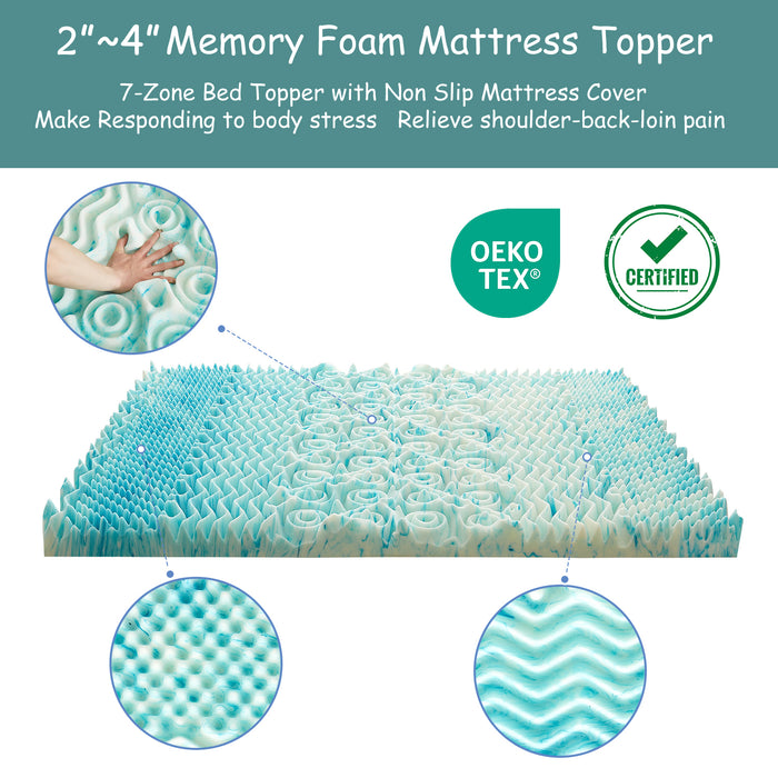 WOod-it Memory Foam Mattress Topper Twin - 7-Zone Bed Topper with Air Mattress Cover - 3 inch Cooling Gel Bed Mattress Pad for Back Pain
