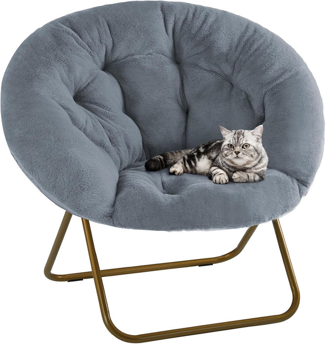 TINKLE WELL Cozy Saucer Chair, Foldable Lounge Faux Fur Seat for Home & Camping, Soft Padded Cushion with Metal Frame, Design for Kids & Adults