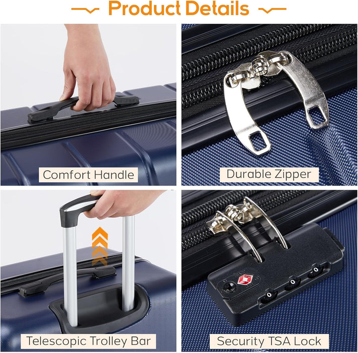 Carry-On Luggage, 24 inch Hard Shell Rolling Suitcase for Travel Expandable Lightweight with Spinner Wheels TSA Lock-Blue