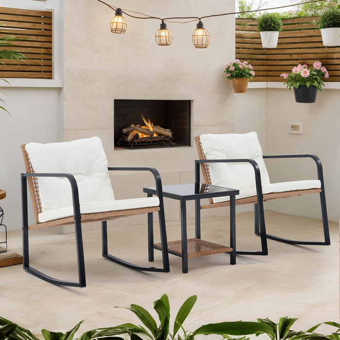 Blorly 3 Piece Rocking Chair Set, Bistro Table and Chairs Set of 2, Outdoor Bistro Patio Set Patio Chairs and Square Table for Balcony, Porch, Garden