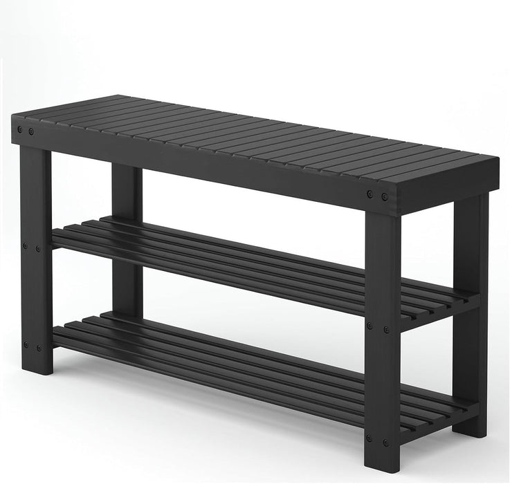 Bigleap 3-Tier Bamboo Shoe Rack Bench, Entryway Storage Organizer for Hallway, Bedroom, Balcony, Small Spaces,Black,11.3''x 19.7'' x 17.8''