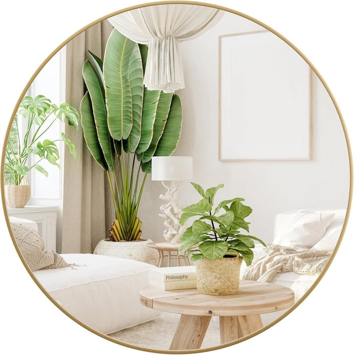Simenmax Round Wall Mirror 30 Inch, Bathroom Mirrors for Over Sink, Circle Mirror for Bathroom, Entryway, Bedroom, Vanityï¼Gold