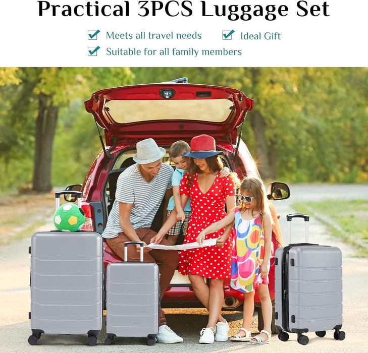 Nextay 3 Piece Luggage Set, Hardside Expandable Suitcase with Spinner Wheels TSA Lock, Light Gray