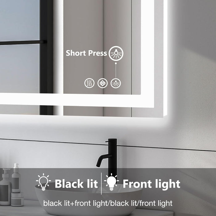 Blorly  Bathroom Mirror with Lights, LED Vanity Mirror for Wall, Gradient Front and Backlit Mirror with Anti-Fog, Memory Function, Tempered Glass, Shatter-Proof, Horizontal& Vertically