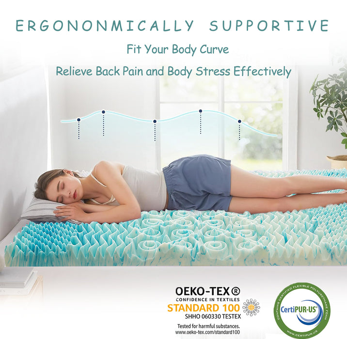 WOod-it Memory Foam Mattress Topper Twin - 7-Zone Bed Topper with Air Mattress Cover - 3 inch Cooling Gel Bed Mattress Pad for Back Pain