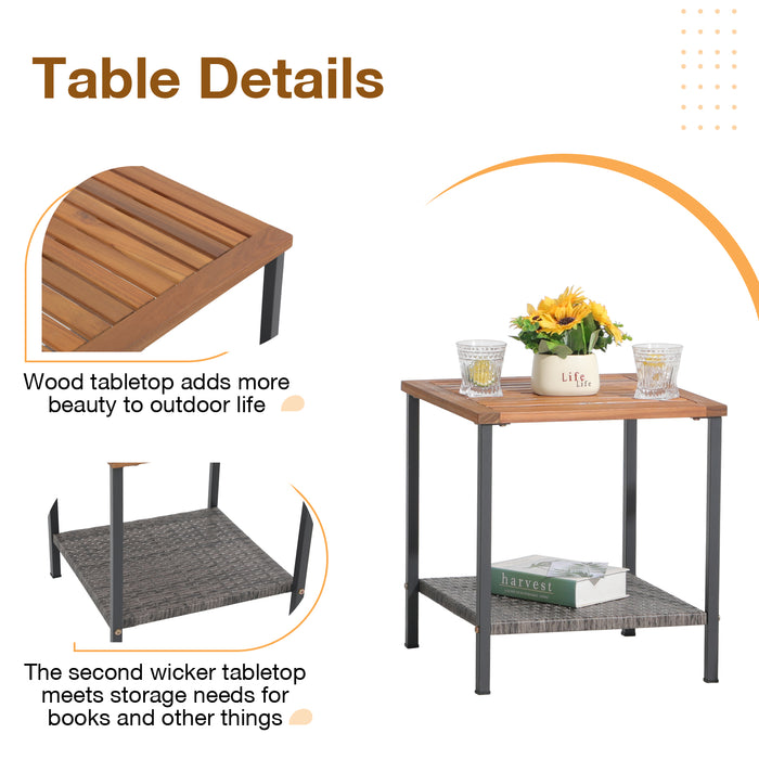 3 Pieces Rocking Bistro Set, Patio Rattan Furniture Conversation Chairs with Coffee Table & Cushions for Balcony Porch Poolside