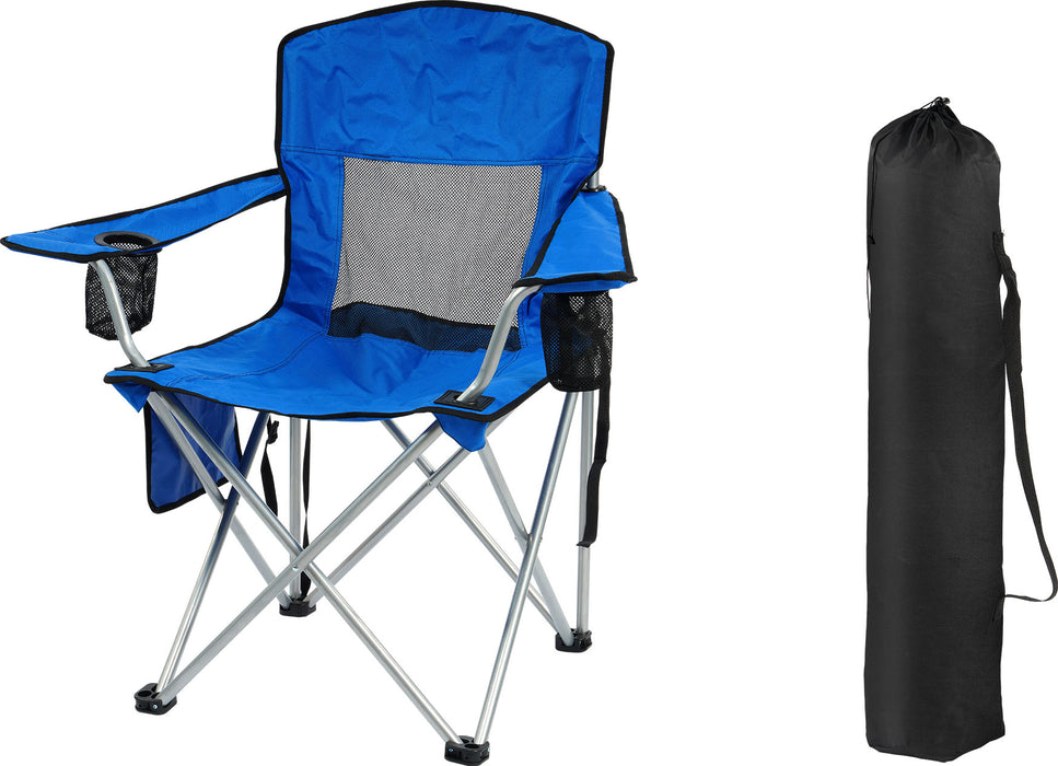Simenmax Folding Camping Chair Recliner - Portable Outdoor Chair with Mesh Back, Cup Holder & Storage for Beach, Lawn, Camping，Blue