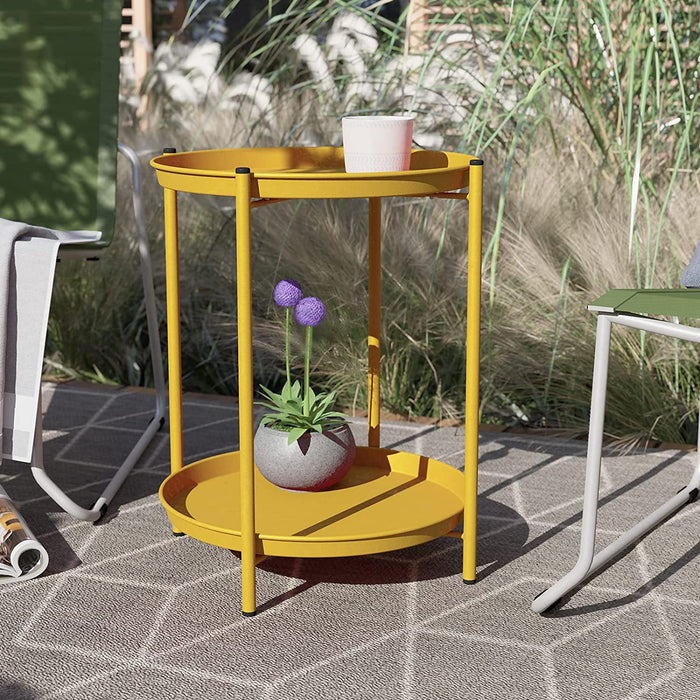 Betcozy Patio Coffee Table, Yellow Side Table with Removable Tray, 2- Tier End Table for Oudoor And Indoor, Yellow