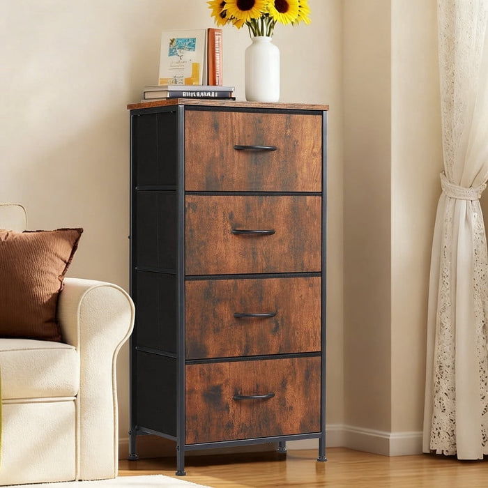 Ethovia 4-Drawer Fabric Dresser Chest, Anti-Tip Storage Tower Organizer for Bedroom, Closet, Entryway, Rust