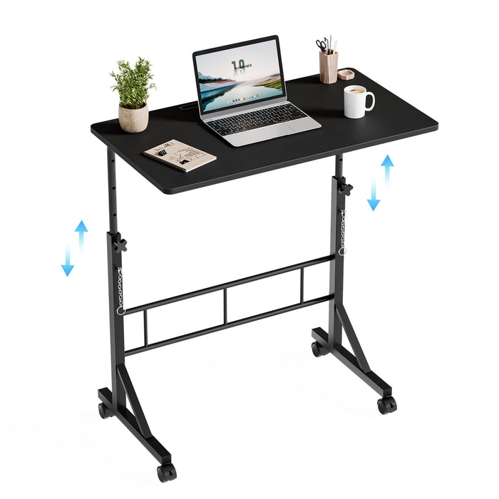 Taoset Adjustable Standing Desk on Wheels, 31.5" Rolling Laptop Desk with Single Desktop and Locking Casters, White