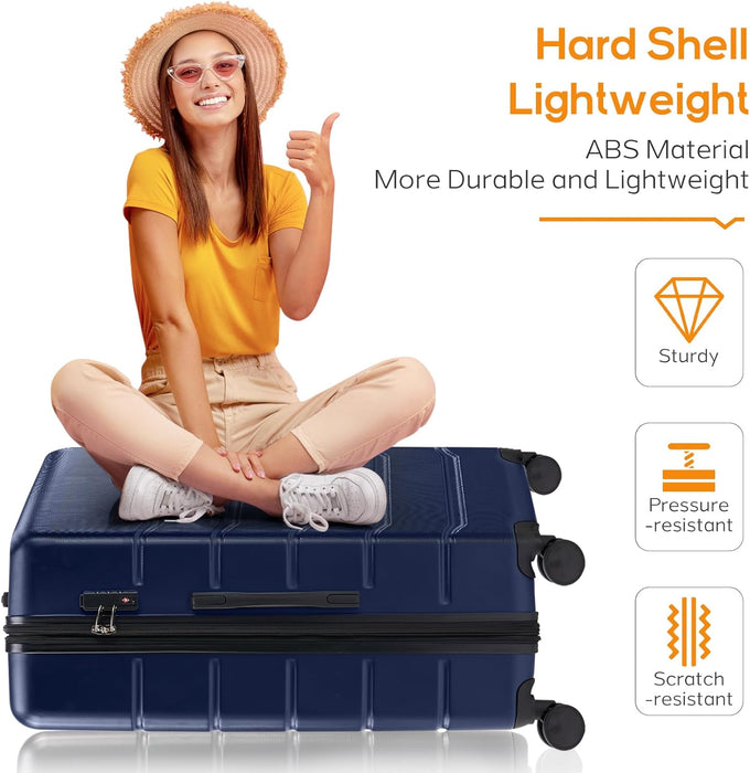 Carry-On Luggage, 28 inch Hard Shell Rolling Suitcase for Travel Expandable Lightweight with Spinner Wheels TSA Lock-Blue