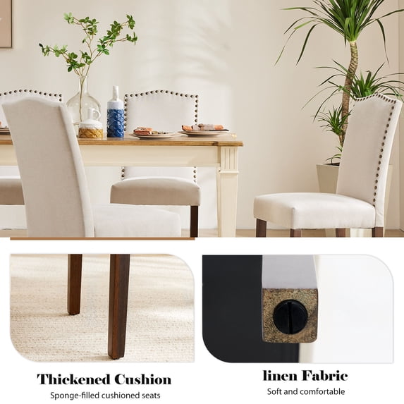 Dining Chairs Set of 2, Modern Upholstered Fabric Chairs with Nailhead Trim and Wooden Legs for Kitchen, Dining Room, or Living Room