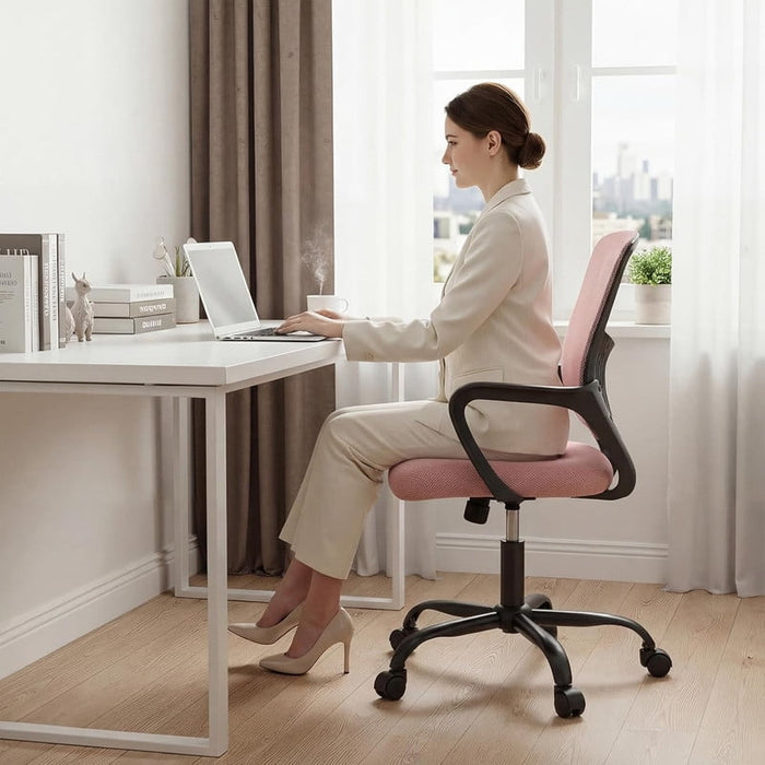 Bigleap Ergonomic Mid Back Office Chair, 250lbs Capacity Mesh Computer Desk Chair with Rocking Mode for Home Office/Dorm Room (Pink)