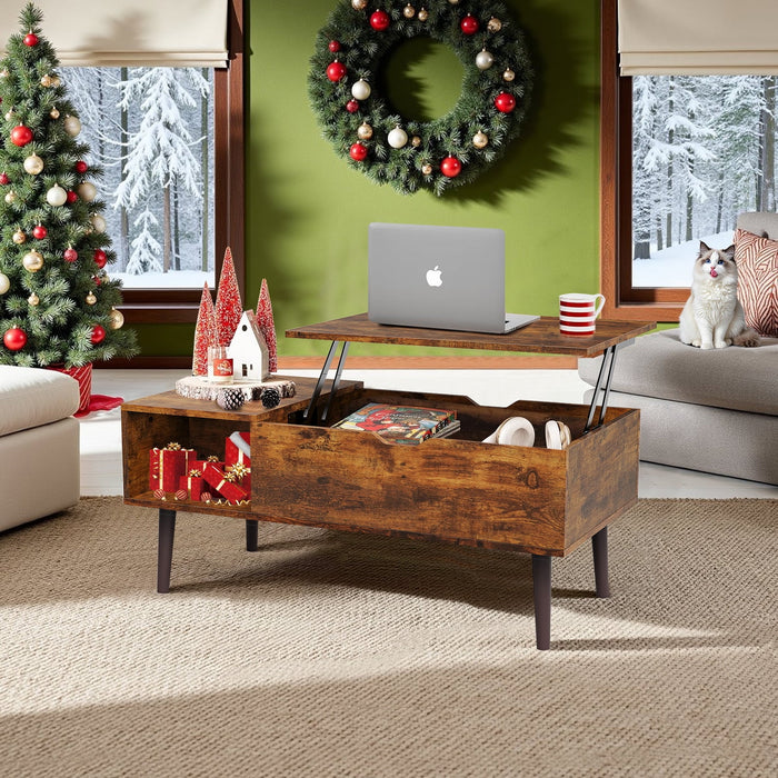 Blorly Living Room Table, Lift Top Coffee Table, Dining Center Tables with Storage Shelf and Hidden Compartment, Brown