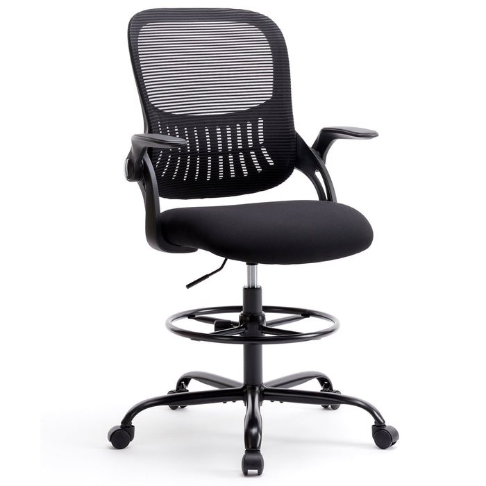 Taoset Drafting Chair with Foot Ring, Mesh Counter Height Office Chair with Flip‑Up Armrest for Artist, Workshop & Studio, Black