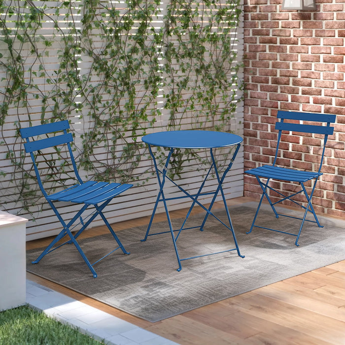 Betcozy Patio Bistro Set, Premium Steel Foldable Patio Furniture Sets, Patio Table and Chairs for Bistro, Balcony, Coffee Shop, Peacock Blue