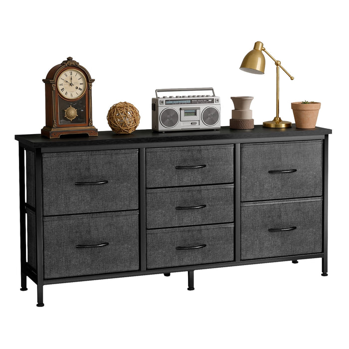 Betcozy Dresser, Storage Organizer with 7 Drawers for Bedroom, Chest of Drawers with Fabric Bins, Sturdy Metal Frame, Wood Tabletop for Guest Room, Closet, Entryway, Nursery, Gray