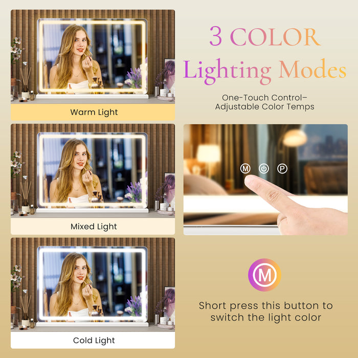 Simenmax 17" x 13" Vanity Mirror with Lights, LED Makeup Mirror with Touch Control, Dimmable 3 Color Lighting Modes for Bathroom, Bedroom, Dressing Room