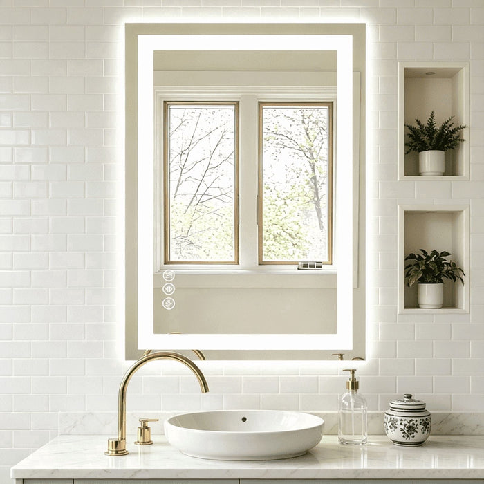 Taoset Bathroom Mirror with Lights, 24"X32" LED Vanity Mirror for Wall, Gradient Front and Backlit Mirror with Anti-Fog, Memory Function, Tempered Glass, Shatter-Proof, Horizontal& Vertically