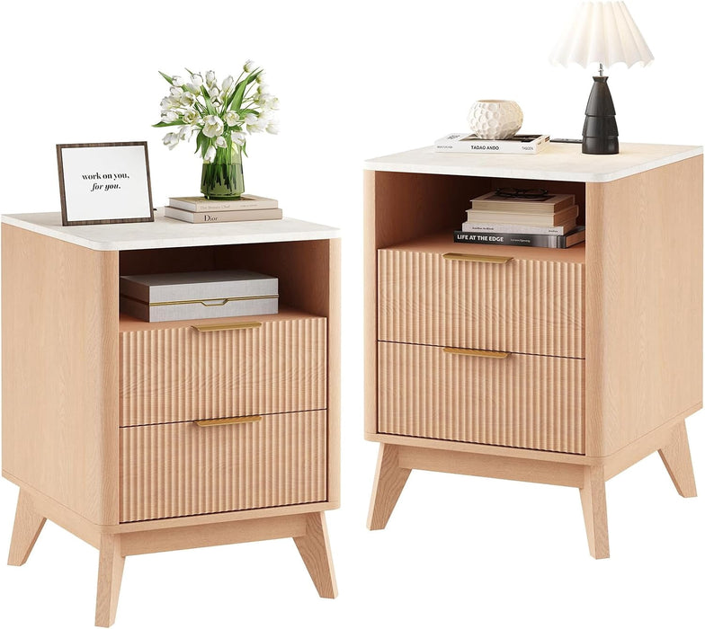 Taoset Wooden Nightstand with Drawer, Storage Compartment, Compact Bedside Table for Bedroom, 2 PCS