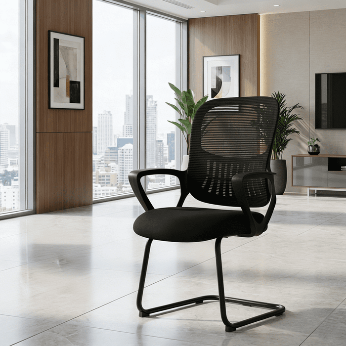 Blorly Office Chair without Wheels, Conference Reception Guest Chair with Arms and Lumbar Support, 1 PCS