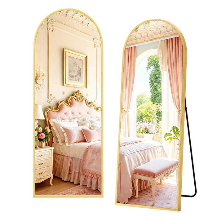 Simenmax Arched Full Length Mirror, 65x24 Inch Arched Standing Mirror with Nano Glass Aluminum Frame for Bedroom, Living Room, Gym,Gold