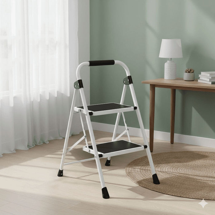 Betcozy 2 Step Ladder, Foldable Lightweight Step Stool, Anti-Slip Pedal, Rubber Handle, Automatic lock, Ladder for Home Kitchen, Living room, Office,Gray