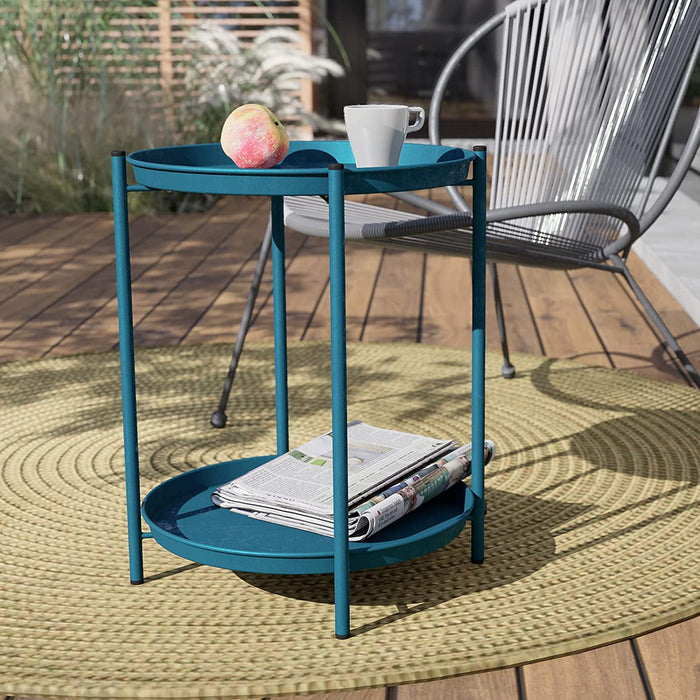 Taoset 2-Tier End Table, Round Accent Side Table, Light weighted and Detachable Coffee Table, Blue