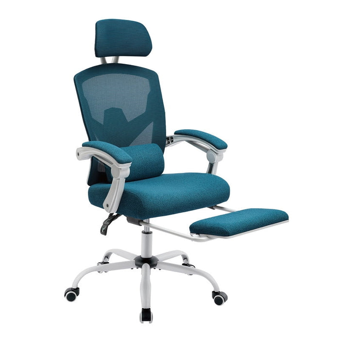 Simenmax Ergonomic High-Back Mesh Desk Chair, 135¡ã Reclining Office Chair with Retractable Footrest, Lumbar Support and Swivel Wheels for Home Study Gaming, Blue