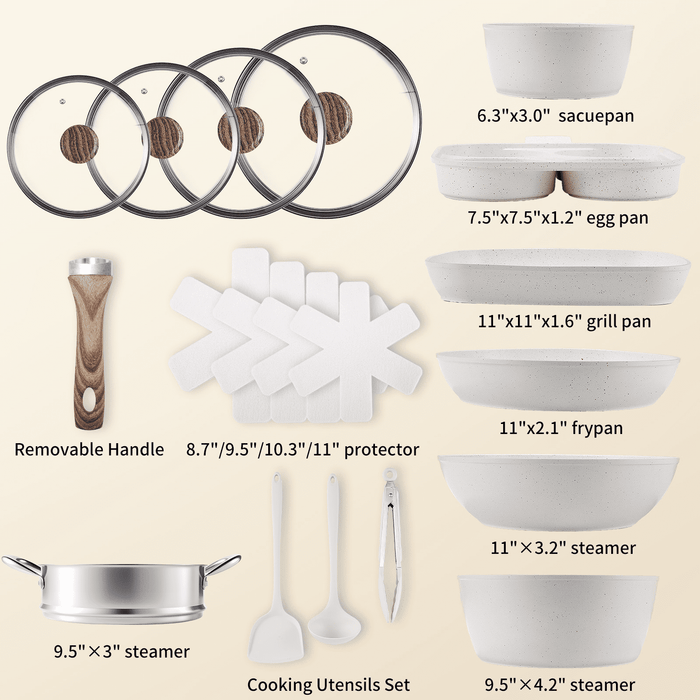 Aidoly Pots and Pans, Pcs Kitchen Cookware Sets with Removable Handle, Nonstick, StackableAidoly Pots and Pans, Kitchen Cookware Sets with Removable Handle, Nonstick, Stackable