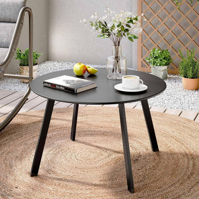 Betcozy 27.5 '' Outdoor Round Steel Coffee Table, Weather Resistant, Anti-Rust Side Table, Black