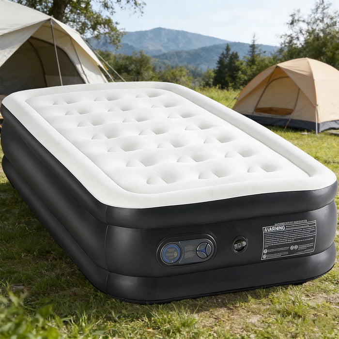 Nextay Air Mattress with Large Capacity Pump, 18'' Quick Inflatable Portable Camping Bed, Supports Up to 660 Lbs, Ideal for Family Camping, Trips, Queen Size