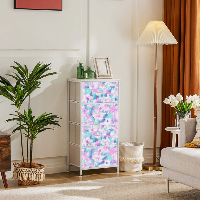 Sybels Dresser with 9 Drawers, Retro Floral Pattern Fabric Bins with Wooden Top for Bedroom, Closet, Nursery Entryway Hall, White