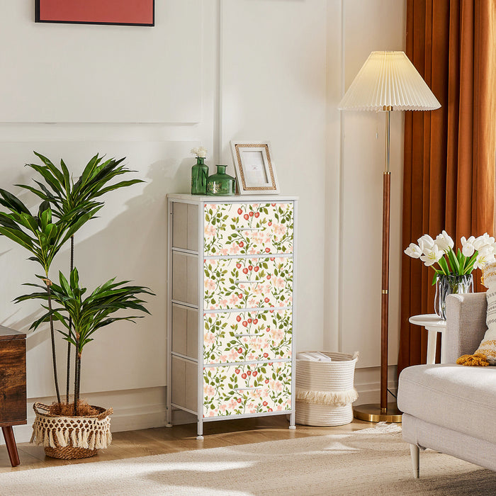 Sybels Dresser with 9 Drawers, Retro Floral Pattern Fabric Bins with Wooden Top for Bedroom, Closet, Nursery Entryway Hall, White