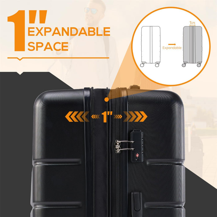 Carry-On Luggage, 28 inch Hard Shell Rolling Suitcase for Travel Expandable Lightweight with Spinner Wheels TSA Lock-Black